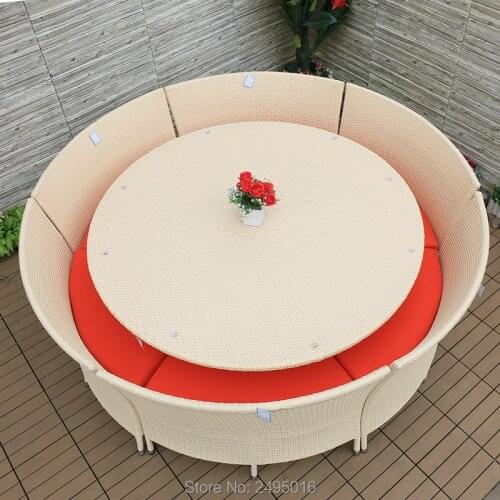 7 pcs Outdoor Rattan Garden Dining Sets Outdoor Wicker Coffee Table and Sectional table and chairs with Sand Cushions