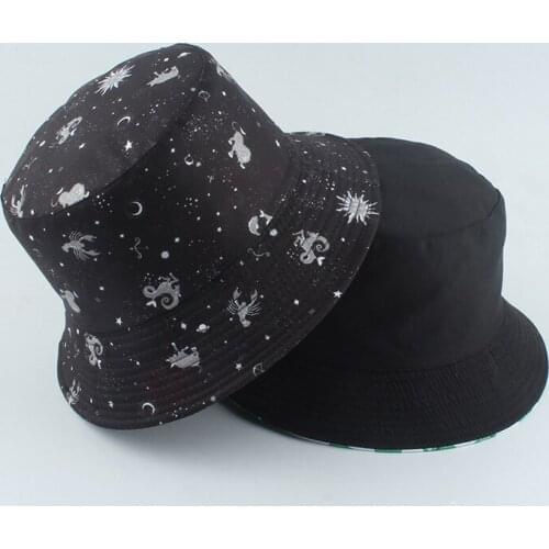 Galaxy Stars Print Panama Hat Cap Reversible Bucket Hat Summer Sun Hats For Women Men 1PC