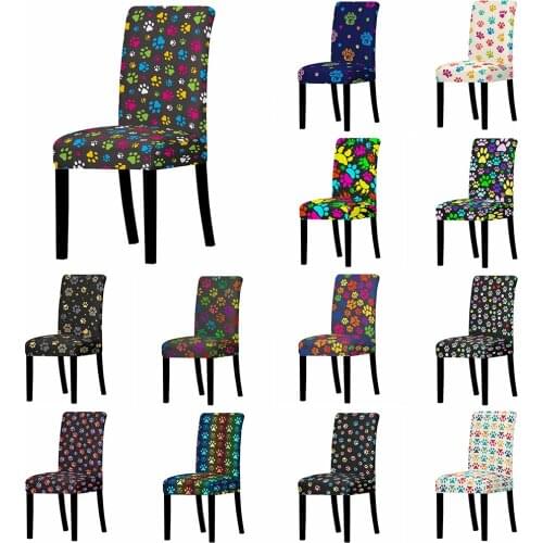 Cartoon Animal Paw Pattern Chair Covers Stretch For Wedding Dining Room Office Banquet housse de chaise Cute Cat Chair Cover