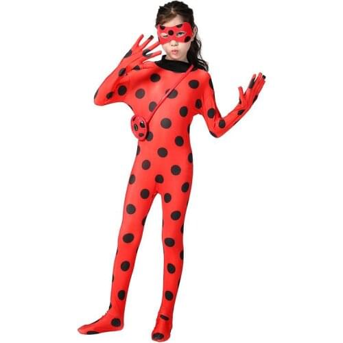 Children Performance Costumes Kids Cosplay Red Bug Jumpsuit Blindfold Bag Set Halloween Party Clothing for Girls