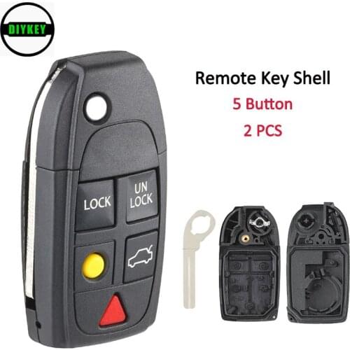 DIYKEY for Volvo S4 S60 S80 V70 XC70 XC90 C30 V50 2003-2014 Replacement Flip Folding 4+1 5 Button Remote Car Key Shell Case Fob