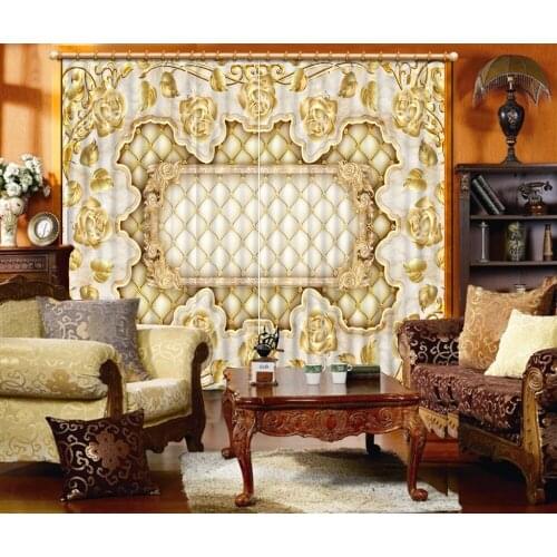 European Marble Golden Roses 3D Curtains For Living Room Window Treatments Modern Curtains For Beding Room High-precision Shade