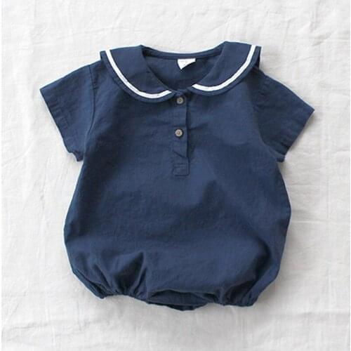Newborn Infant Baby Romper Sailor Summer Baby Girls Clothes Solid Baby Boy Jumpsuit Short Sleeve Onesie Toddler Playsuit Overall