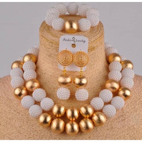 African beads white jewelry set simulated pearl nigerian wedding necklace beads sets for women FZZ39