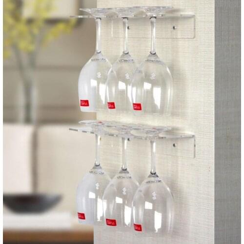 Creative High Quality Useful Home Kitchen Wall Mount 3 Slot Acrylic Wine Glass Hanging Rack Cup Holder Shelf