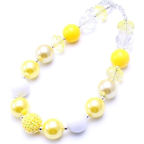 MSH.SUN Lemon Yellow Beads Chunky Necklace Cute Design Kids Girls Chunky Bubblegum Necklace For Child Toddler Gifts Accessories