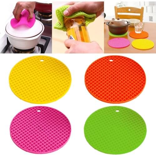 Muti-Funcation Round Silicone Non-slip Heat Resistant Mat Hang Tableware Coaster Cushion Placemat Pot Holder Kitchen Accessories