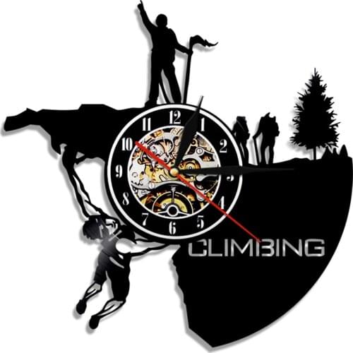 Mountain Rock Climbing Hiking Extreme Sports Vinyl Record Wall Watch Non-Ticking Vintage Home Wall Decor Clocks Adventurer Gift