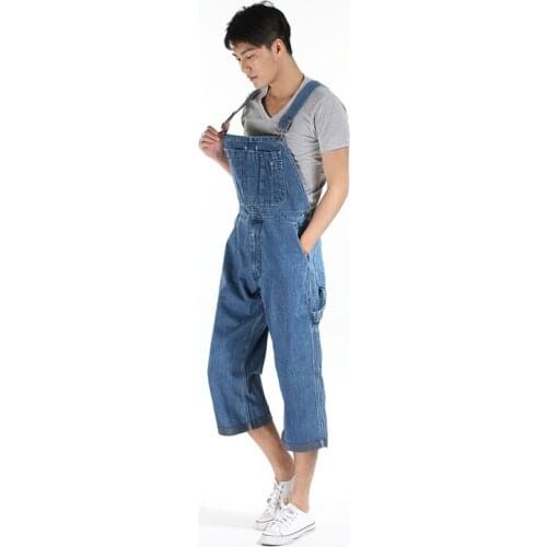 Mens Overalls 2020 Mens Plus Size 48 50 Overalls Large Size Huge Denim Bib Shorts Fashion Pocket Jumpsuits 7 points jeans