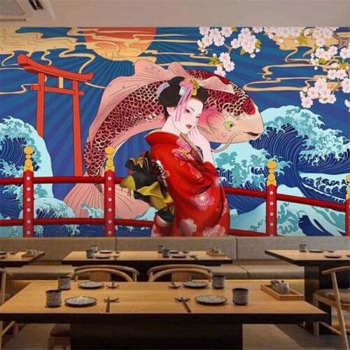 Custom 3D Wallpaper Mural Japanese Ukiyo-e Sashimi Japanese Cuisine Sushi Restaurant Decoration Painting Wallpaper