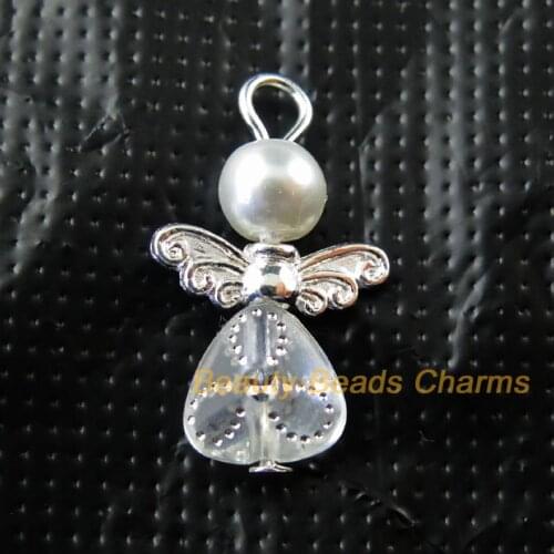 New 20Pcs Silver Plated Wings White Heart Dancing Angel Charms Pendants 14x22mm