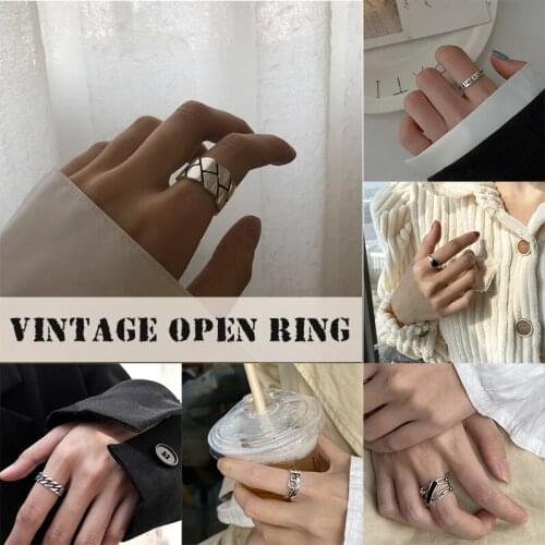 Newly Females Cross Rings Silver Adjustable Retro Chain Opening Gifts for Girls