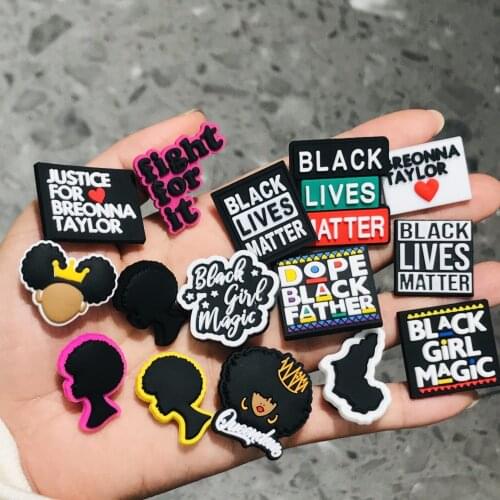 Wholesale 50PCS I Can Not Breathe Cartoon Fight For It Black Lives Matter PVC Shoe Charms Decorate Accessories Buckle Croc Jibz