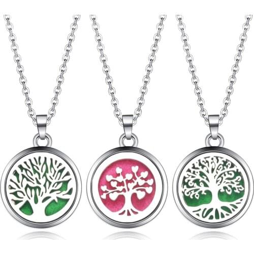 Tree of Life Aromatherapy Necklace Perfume Essential Oil Diffuser Open Stainless Steel Locket Pendant Aroma Diffuser Necklace