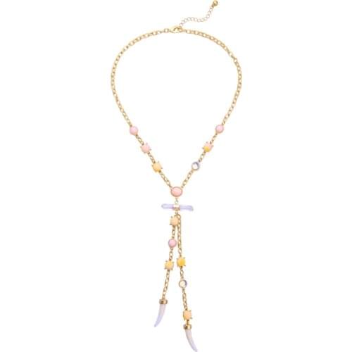 Bulk Price Handmade Chain Beads Alloy Necklace For Women Creative White Ivory Pendant Necklace Sweater Chain Neck Collar