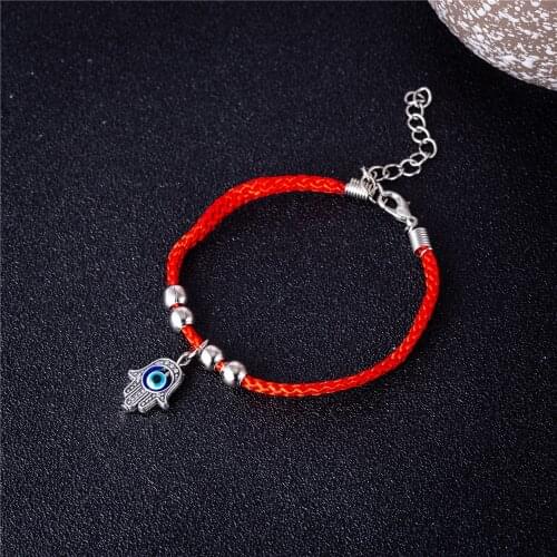 Simple Red String Charm Bracelet For Women Men Adjustable Hamsa Hand with Turkish Eye Extension Part included