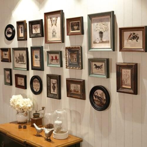 20pcs/set Creative Design Luxury Wall Hanging Photo Frame Retro Art Crafts Picture Frames Wall Wooden Photo Frames Combination B