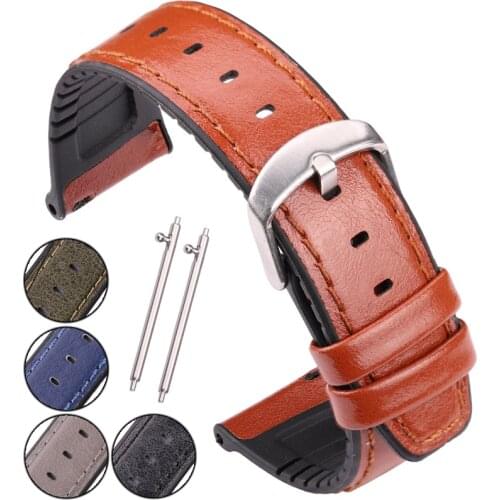 Cowhide And Silicone Watchbands Watch Strap For Huawei Samsung Galaxy Watch 3 45mm 46mm Gear S3 Band Black Blue Green Brown