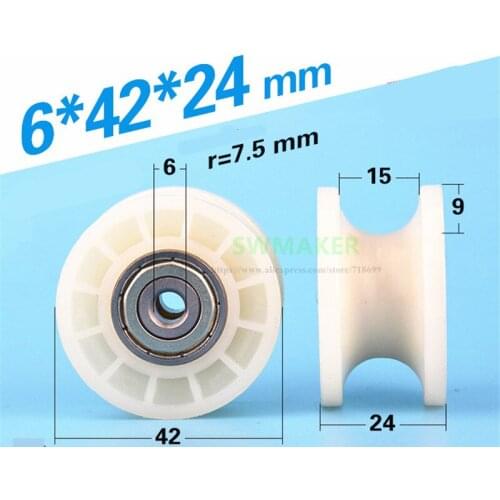 10ps 6*42*24mm nylon coated plastic pulley 608zz double bearing rolling wheel for spinning machine/textile machinery/15mm track