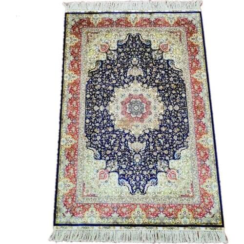 Seeykeep™ 4x6ft Timeless Central Medallion Royal Classic Floral Design Indigo Backcolor Silk Handknotted Rug-FC3016051