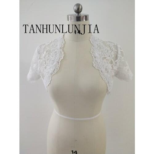 Wedding Jackets Lace Front Open Cap Sleeve Bridal Boleros White Ivory Shawl Wrap Appliques Bride Jacket