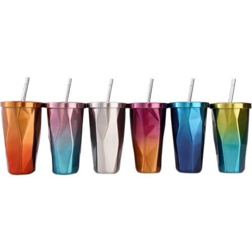 With Straw 500ml Stainless Steel Thermos Car Coffee Thermo Mug Insulated Vacuum Cup Travel Tea Water Thermal Bottle Thermocup