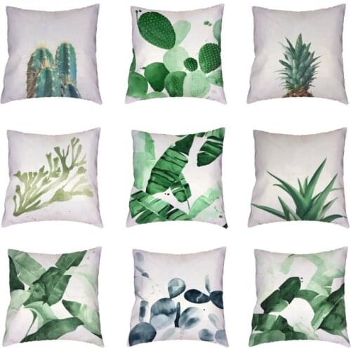 Tropical Plant Cushion Cover 45*45 cm Banana Leaf Pineapple Cactus Polyester Peach Skin Pillowcase Car Seat Home Furniture Decor