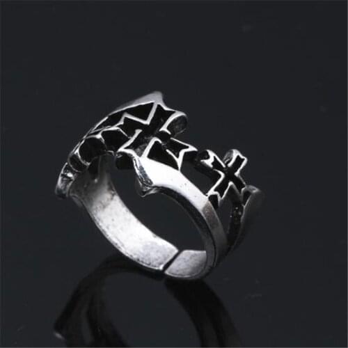 European And American Vintage Silver Color Cross Ring Mens And Womens Opening Index Finger Ring Punk Hip Hop Jewelry