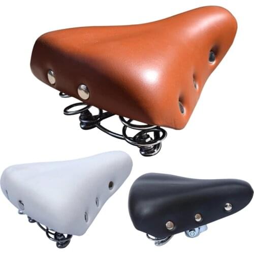 Bicycle Saddle Vintage Bike Seat Leather Cushion Comfortable Cycling Parts Seatstay Rivet Design Black White Brown Colors