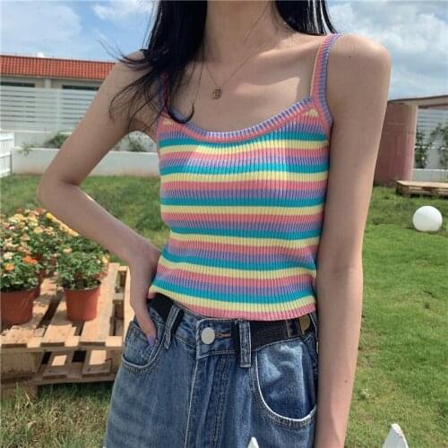 Tanks Tops Women Knitted Elegant Sexy Sleeveless Tees Leisure Basic Chic All-match Womens Korean Style Camis Sweet Simple Trendy