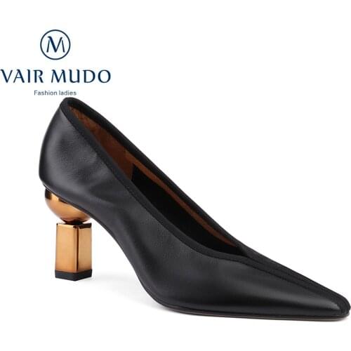 VAIR MUDO Women Pumps Shoes High Heels Fashion Elegant Black White Pointed Toe Casual Shoes Spring Autumn Solid Pumps WM-X92-C