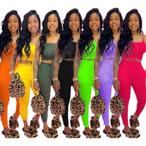 2020 Women Set Two Pieces Sets Summer Tracksuits Sleeveless Strap Tops+Pants Suit Sexy Fitness Night Club Party Outfits GL2026