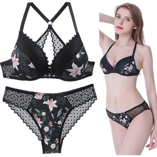 Push Up Bra Sexy Lace Bra Set Underwear Beauty Back Women Sexy Intimate Printing Lingerie Set 32 34 36 38 40 42 44 A B C D DD E