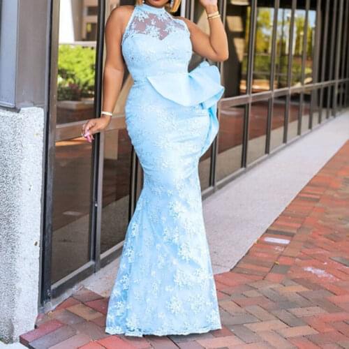 White lace women mermaid dress summer hollow out african new female party dinner robe femme vestiods plus size trumpet dresses