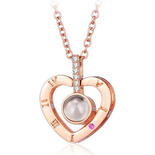 Romantic Love Memory Wedding Necklace Rose Gold&Silver Color 100 languages I love you Projection Pendant Necklace 2020 Jewelry