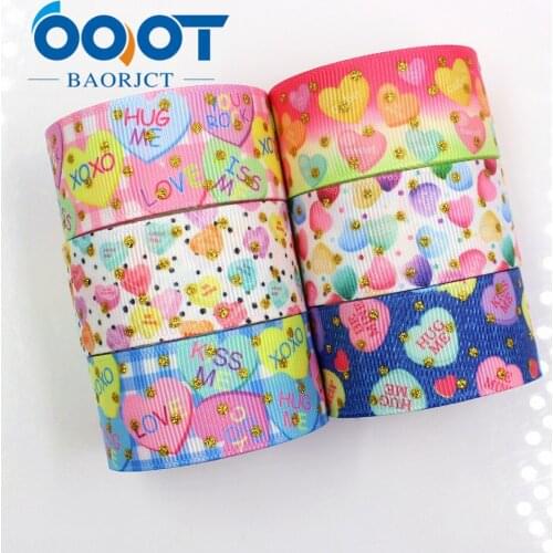OOOT BAORJCT G-18808-878,10 yards 25 mm golden glitter printed grosgrain ribbon DIY headdress wedding gift packaging material