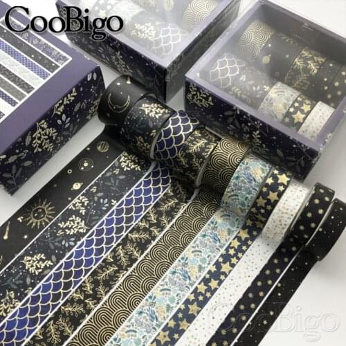 Washi Tape Set Masking Tape Decorative Adhesive Paper Scrapbooking Sticker Stationery Journal Diary Gold Black Navy Blue 10/pack