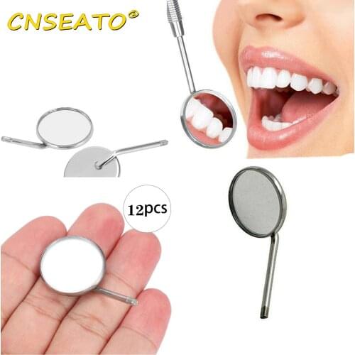 CNSEATO 12Pcs/Box Dental Mirror Anti Fog Surgical loupe Front Surface Mouth Mirror Stainless Steel Dentistry Equipment