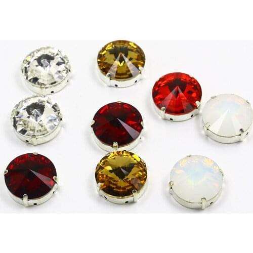 16mm 30pcs Rivoli Sew On Rhinestones With Silver Claw K9 Glass Flatback Stone Sew On Diamond For Needlework Garment Shoes