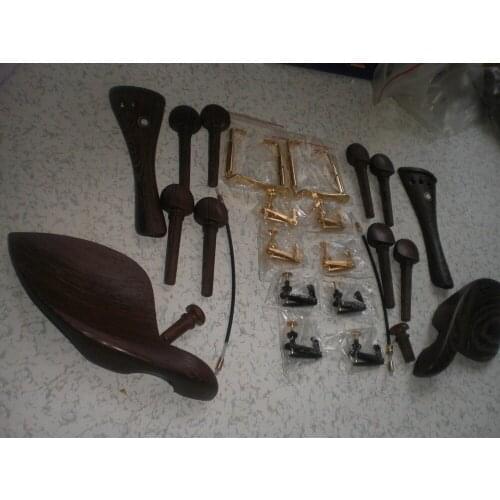 2 Sets wenge wood Violin parts 4/4 with Gold color tuner & clamp & nylon guts