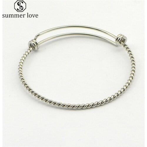 20pcs/lot Stainless Steel Twist Cuff Bangle Fashion Expandable Wire Bracelet Adjustable Bangles for Women Men Diy Jewelry