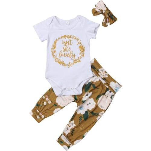 Baby Clothes 0-18M Infant Newborn Baby Boy Girl Short Sleeve Cotton Bodysuit Tops Floral Pant Headband 3PCS Autumn Clothing Set