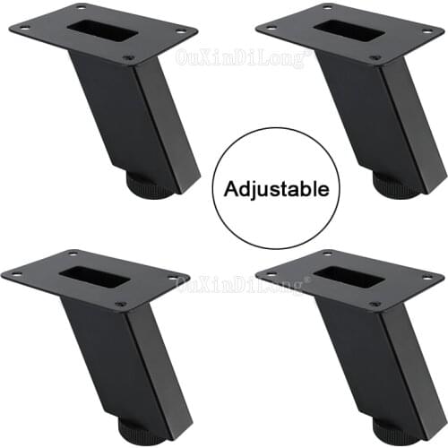 4PCS Tilt Black Square Tube Furniture Legs Adjustable Height Folding Metal Feet for Sofa Cabinet Table Legs JF1870