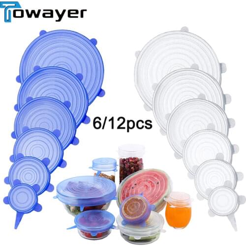 6/12pcs Silicone Stretch Lids Universal Food Wrap Cover Reusable Cookware Bowl Pot Stretch Lid Kitchen Accessories