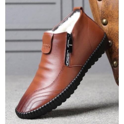 Winter Mens Genuine Leather Sheep Fur Boots Soft Bottom Thick Anti-Slip Warm Leisure Shoes 2020 Luxury Fashion Wool Ankle Botas