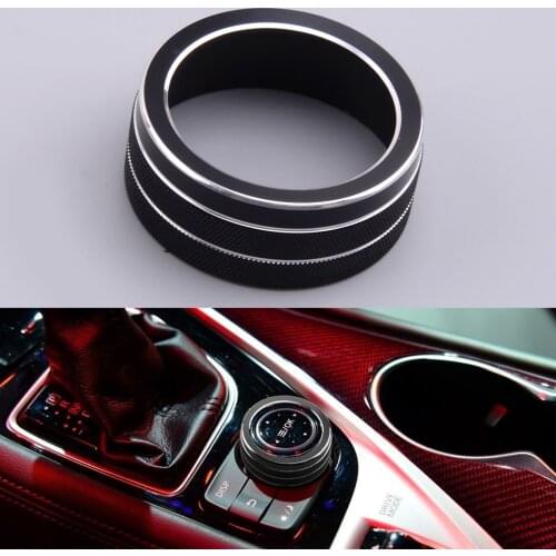 Black Interior Multimedia Decoration Ring Knob Cover Fit for Infiniti Q50 2014 2015 2016 2017 2018 2019