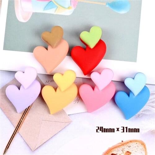 Julie Wang 20PCS Resin Double Heart Charms Random Color Flat Back Pendants Jewelry Making Accessory Decor