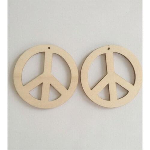 Hot Sale 50mm Peace Symbol Unfinished Wooden Chip have one hole for afro Wooden Earrings 1000pcs/lot