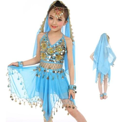 Colors Belly Dance Costumes Kids New Style Child Belly Dancing Girls Bollywood Indian Performance Cloth Dress 6pcs/set
