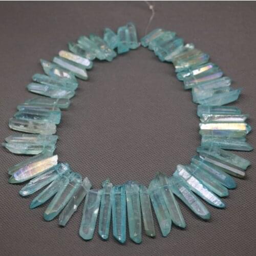 Approx 56pcs/strand Raw Sky Blue Crystal Quartz Top Drilled Point Pendants ,Rock Quartz Crystal Graduated Jewelry Making Beads